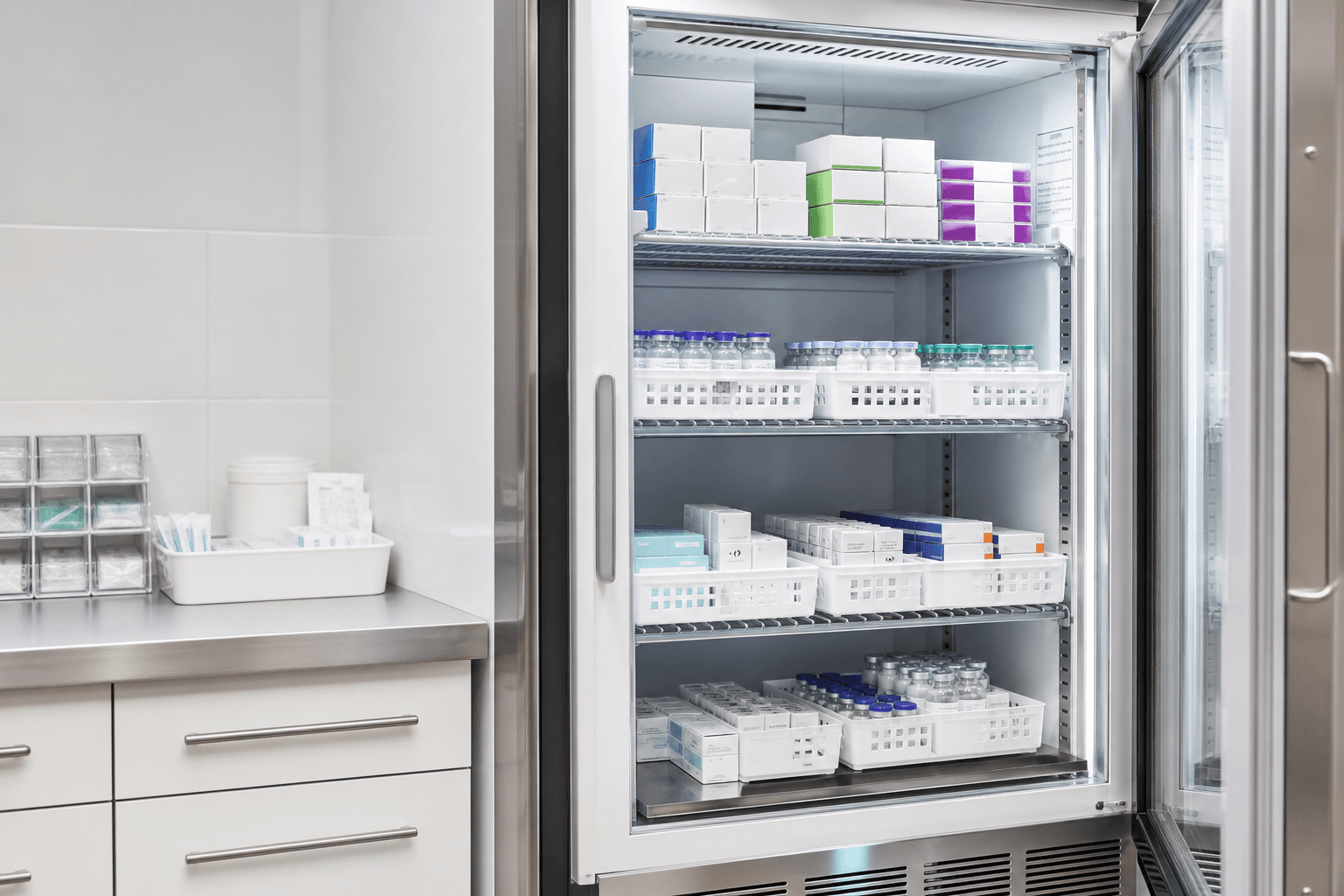Heladera de medicamentos en una farmacia hospitalaria